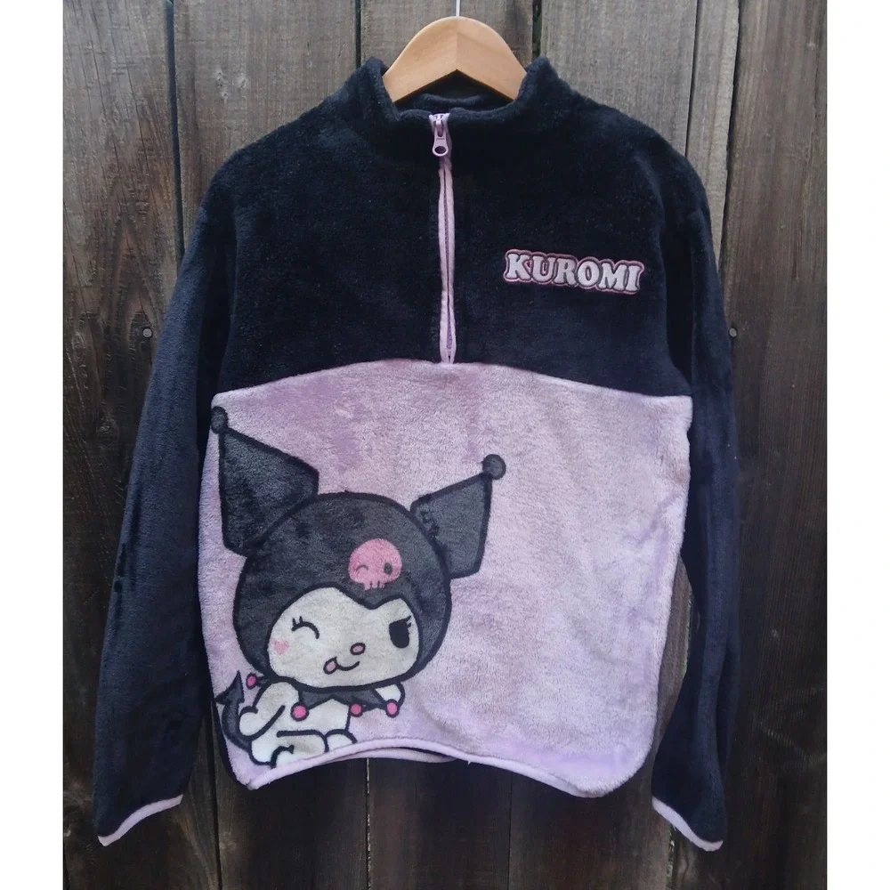 Sanrio Kuromi Plush Fleece 1/4 Zip Sweatshirt Girls Size Xl Kuromicore Cozy Pink